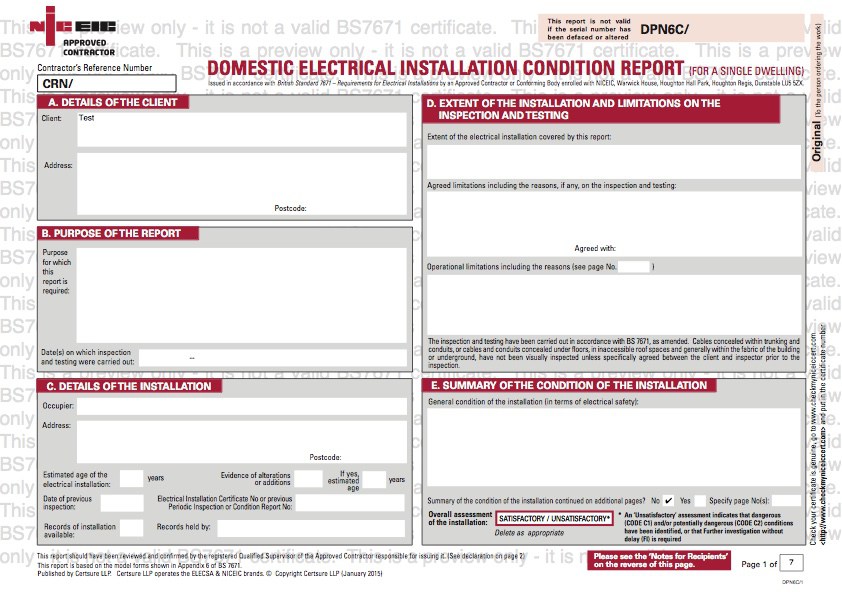 Electrical Installation Condition Report (EICR) Example